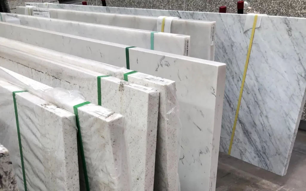 Range of quartz slabs in the Yorkshire workshop
