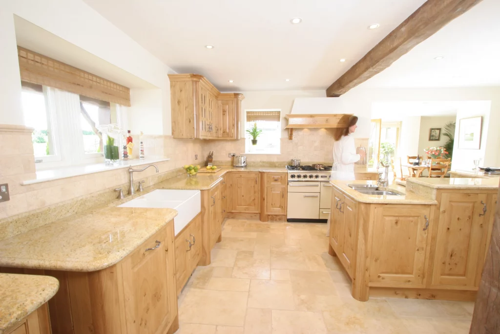 Granite worktops in an oak kitchen